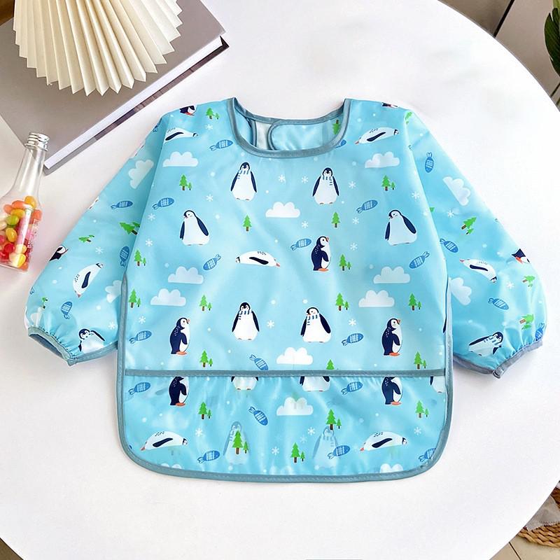 New Baby Bibs Cute Colorful Cartoon Waterproof Bib Infant Eating Children Drawing Long Sleeve Apron Self Feeding Baby 0-3 Years