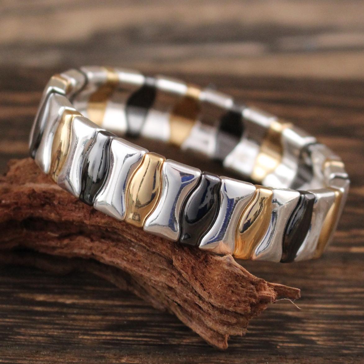 

Трехцветный I-образный браслет из эластичного сплава, модный панк, разноцветный металлический универсальный браслет для мужчин и женщин elastic adjustable