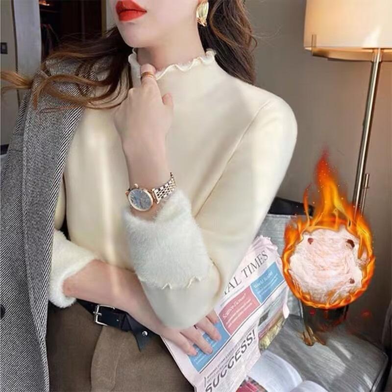 

Женский осенне-зимний облегающий свитер-базовый слой с интегрированной флисовой тканью, полувысоким воротником, утолщенный свитер в корейском стиле 2XL