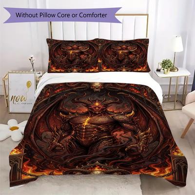 Demon Pattern Bedding Uilt Set Uilt Cover Pillowcase Home Decoration Birthday Gift (1 * Duvet Cover + 2 * Pillowcase Without Core)94