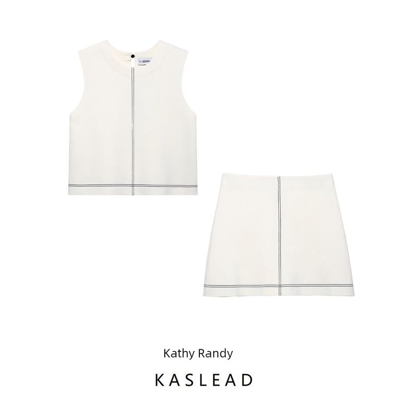 Kaslead New Women Clothes Western Style Fashion Trim Knitted Top Skirt 4192037 4192038
