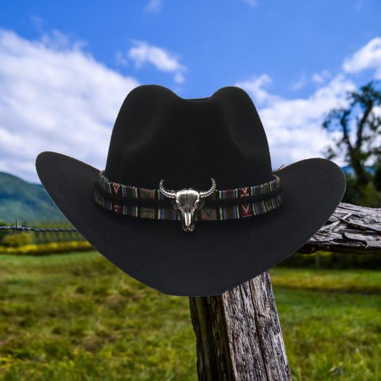 Western Cowboy Hat for Men Women Wide Brim Sun Protection Fedora Beach Hat Wool Cowgirl Felt Hat with Adjustable Strap
