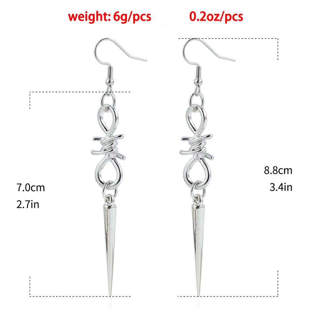 Gothic long fringed rivet pendant, ear hanging earrings, trendy thorn earrings