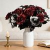 New Black and White Roses Artificial Black Roses Fake Flowers DIY Long Stem with Leaves Cemetery Roses Home Decor Black Bouquet