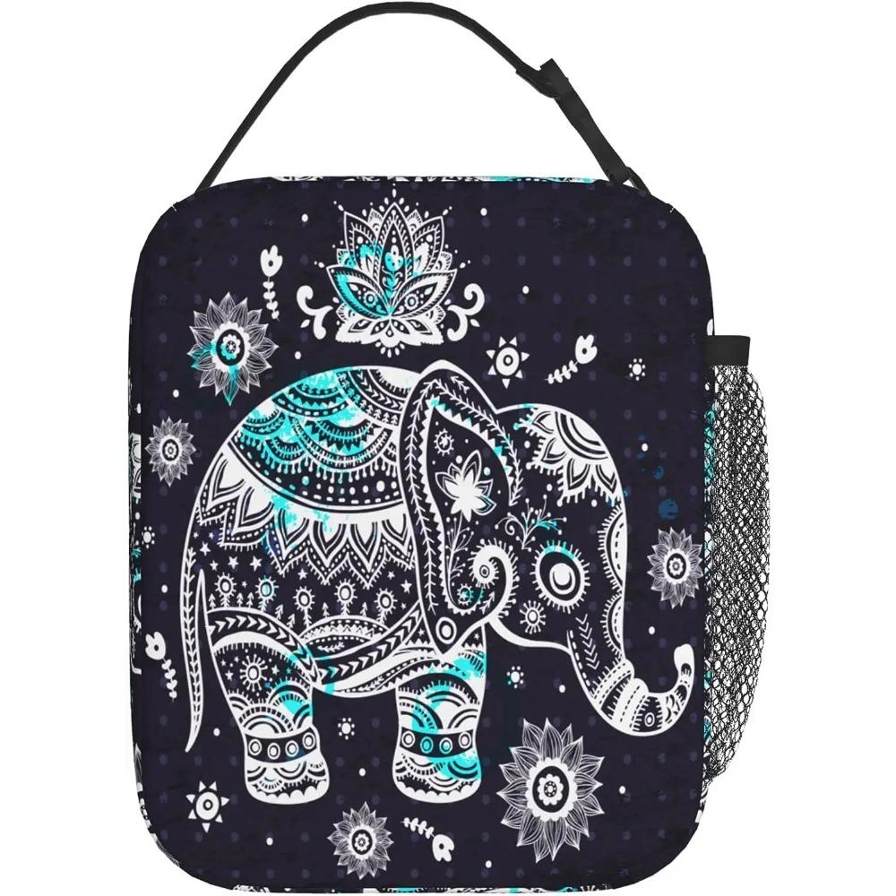 Elephant Lotus Flowers Insulated Lunch Bag Lunch Box Tote Cooler Reusable Thermal Lunch Pail Outdoors Meal Bag for Women Men
