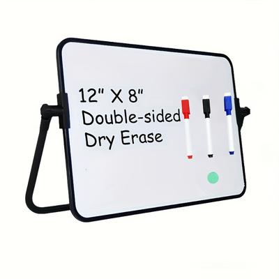[Portable Dry Erase Whiteboard Stand] 1 Set Portable Dry Erase Whiteboard with Stand, 12x8 Inch Double-Sided, Plastic Frame, Includes Markers