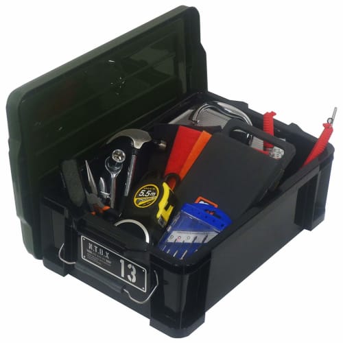 JEJ Astage X Series NT Box #13 Black Green Storage Box, Disaster Preparedness, 29.5cm Wide x 44cm Deep x 16cm High, Made in Japan, Stackable