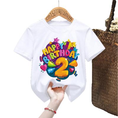 Happy Birthday 2-9th Printed Boys/Girls White T-shirt Kid Summer Funny Clothes Little Baby Clothe
