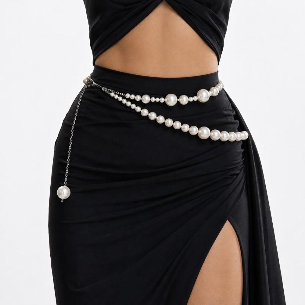 Metal Body Chain Accessories Imitation Pearl Shirt Suit Belt Trendy Waist Belt Jewelry Party Wear