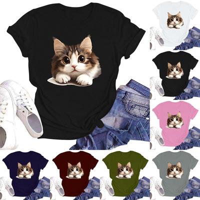 Women's Fashion Printed Round Neck Short Sleeve T-Shirt Pullover Top