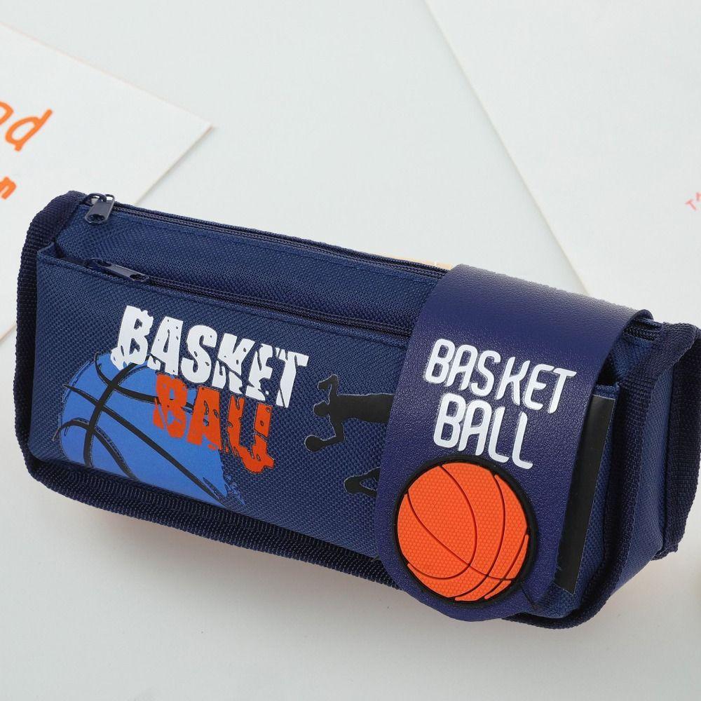 Large Capacity Flip Double Pen Bag Storage Cartoon Basketball Stationery Box  School