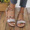 Foreign trade lightweight wedge heel sandals women's 2025 summer new foreign trade sequins one-word buckle women's fish mouth sandals