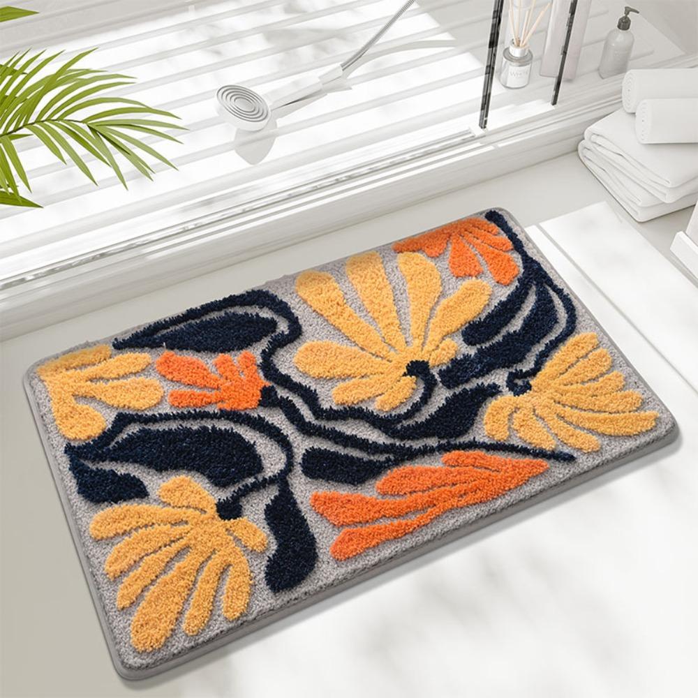 New Non-Slip Bath Mat Microfiber Quick Drying Bathroom Rug Washable Abstract Leaves Shower Blanket Home Bathroom