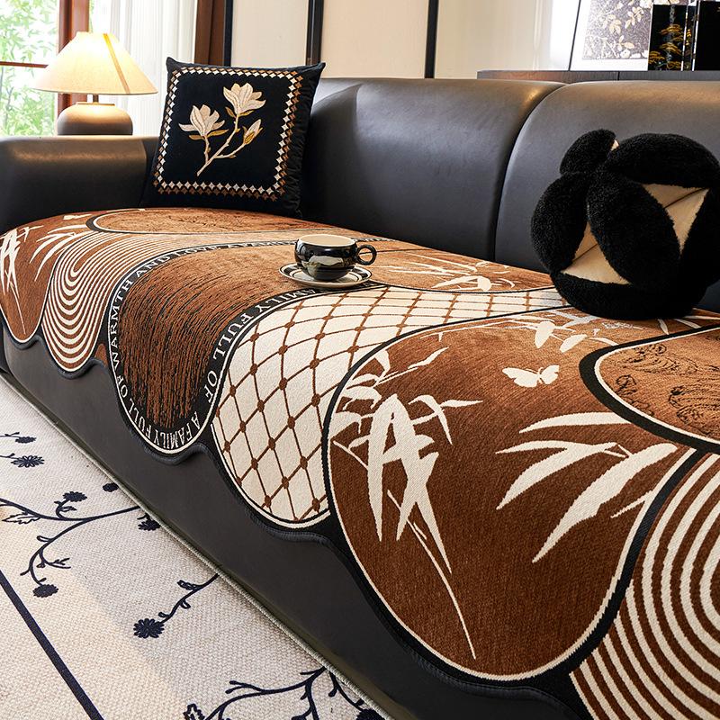 

Special-shaped sofa cushion, simple and modern winter thickened warm half-sided velvet, straight row irregular leather seat cushion, 90*90cm