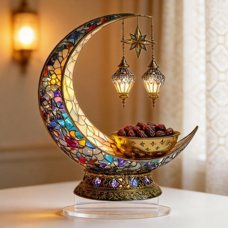 Islamic Eid Mubarak Table Sign 2D Acrylic Moon Lantern Ornament for Ramadans Muslims Festival Tabletop Decors Party Gift