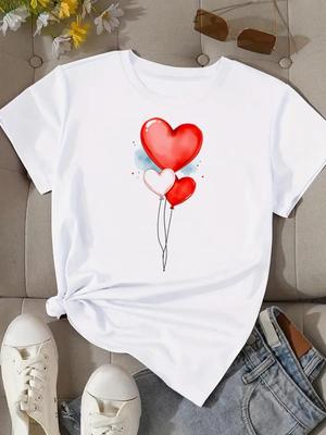 (Asian Size) Tee Top Clothing T Shirt Women Cartoon Love Trend  Fashion Woman Print Female Short Sleeve Graphic T-shirts