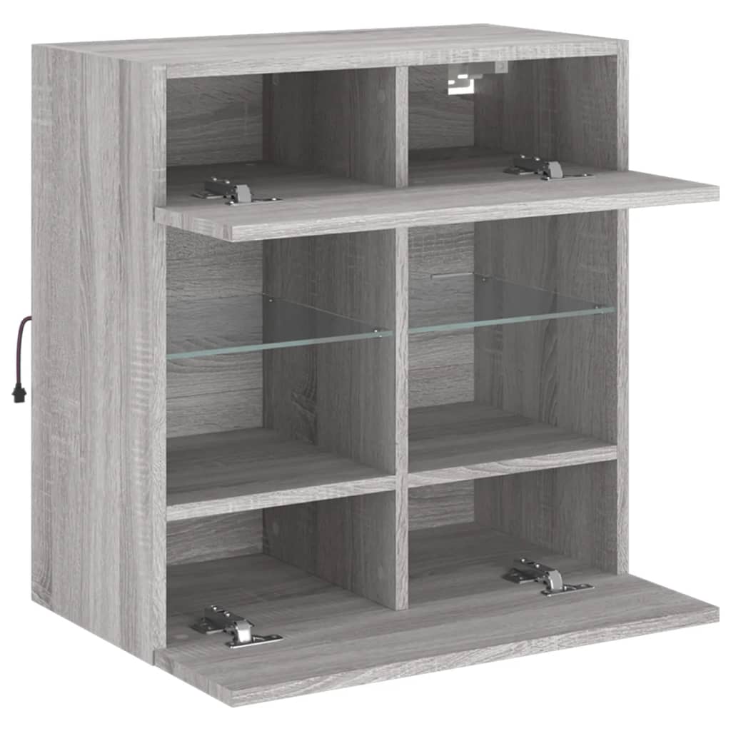 Wall Mounted TV Cabinet with LED Lights Grey Sonoma 58.5 x 30 x 60.5 cm