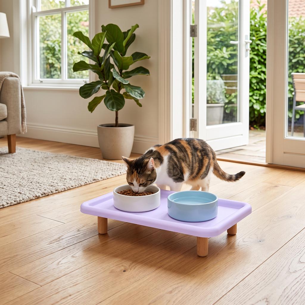 Raised Pet Feeder Stand Non Slip Base   Edges Prevent Vomiting Reduce Neck Strain Pet Food Stand For Cats Small Dogs