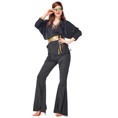 Adult Women Retro 70s Disco Sequins Top Pants Belt Clothes Set Cosplay Costumes Outfit for Bar Nightclub Dress Up Halloween Role-playing