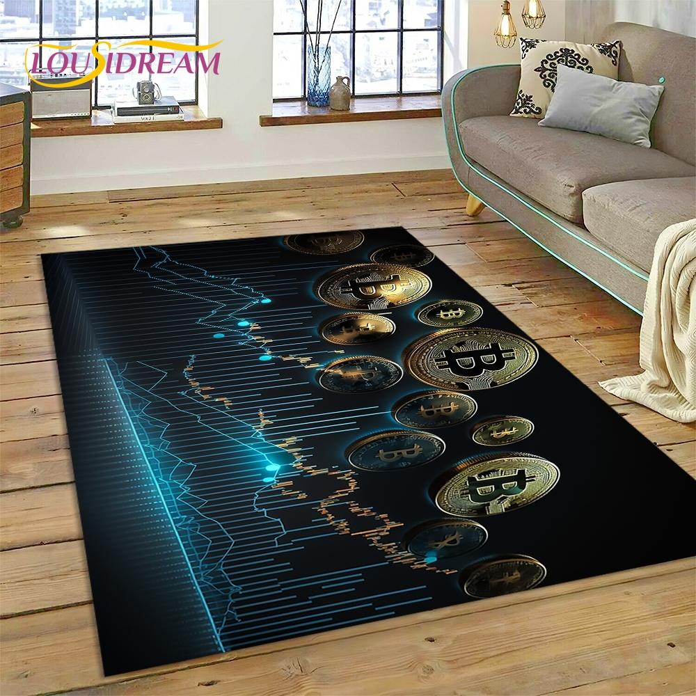 Bitcoin 3D Virtual Currency NFT Area Rug Carpet for Living Room Bedroom Home Decor,Floor Mat Non-slip for Sofa Doormat Gift Kids