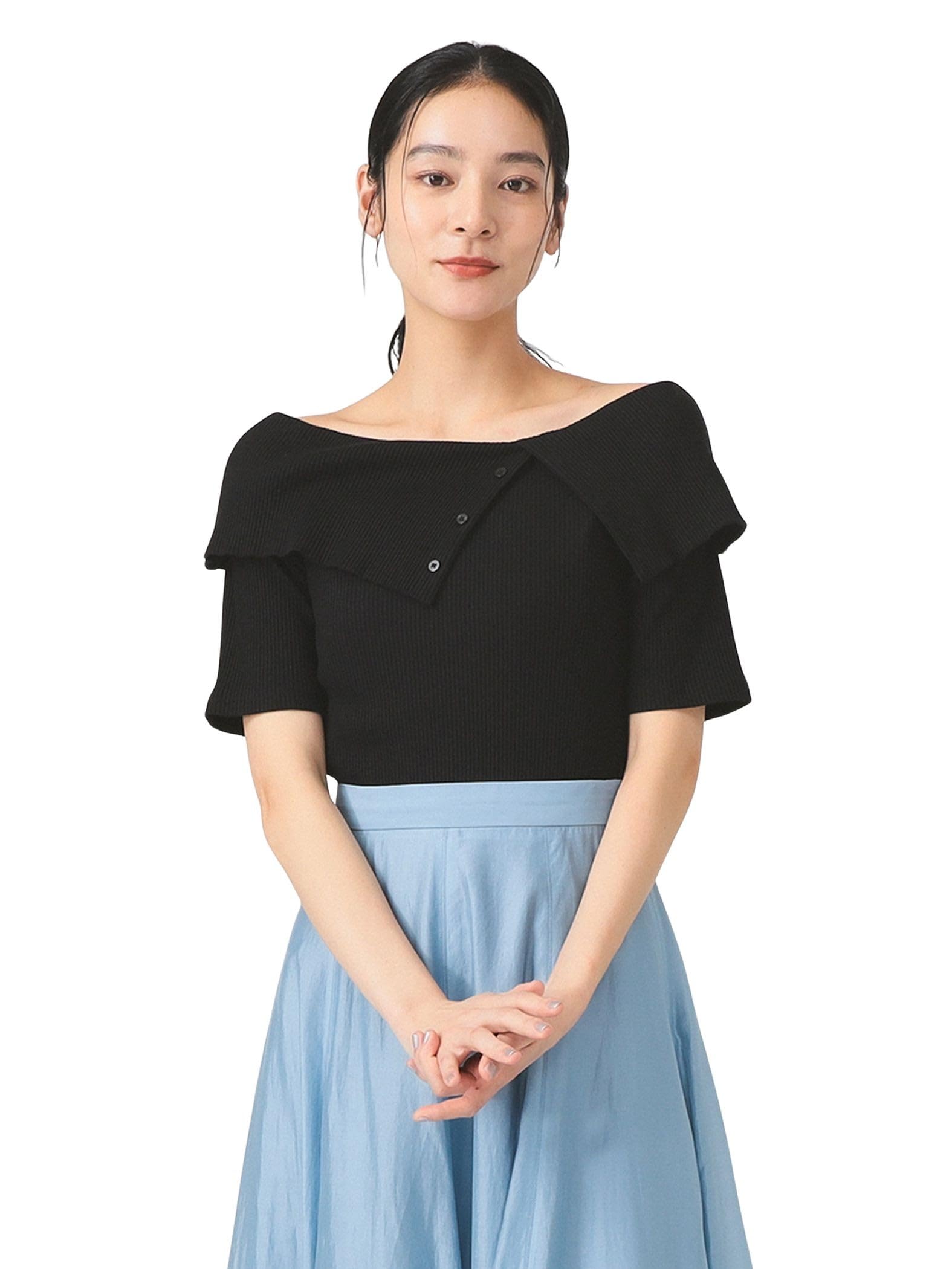 

Ray Beams TEE Big Collar One Size S/S Off-the-Shoulder T-Shirt, Women s, Black, чёрный