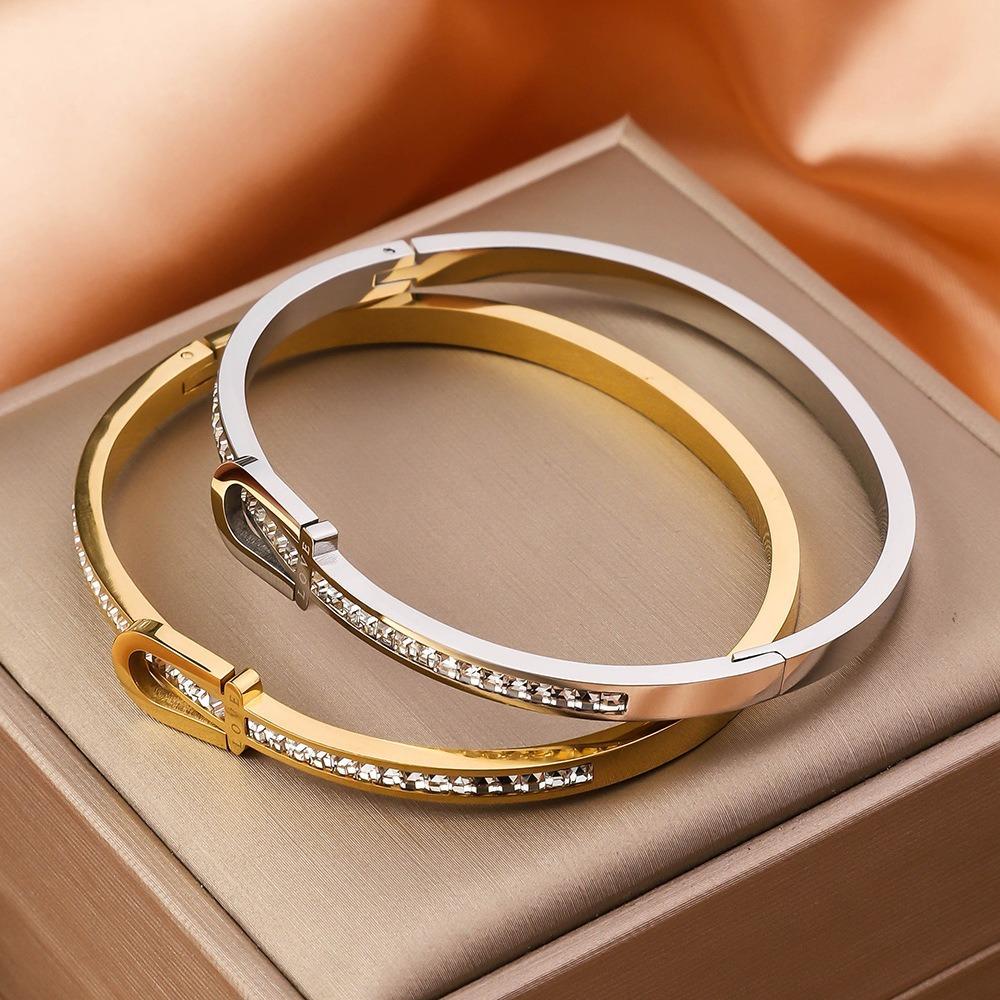 Luxury U Shape Clasp Bracelet Glitter Women's Open Bracelet  Valentine's Day Gifts
