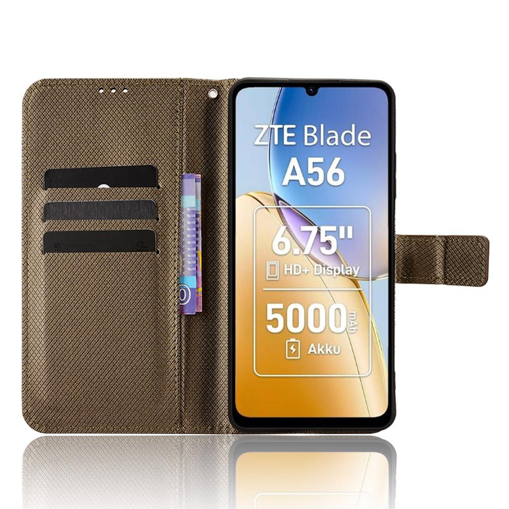 Pro ZTE Blade A56 Kožené pouzdro peněženka s popruhem Diamantová textura Kryt na telefon