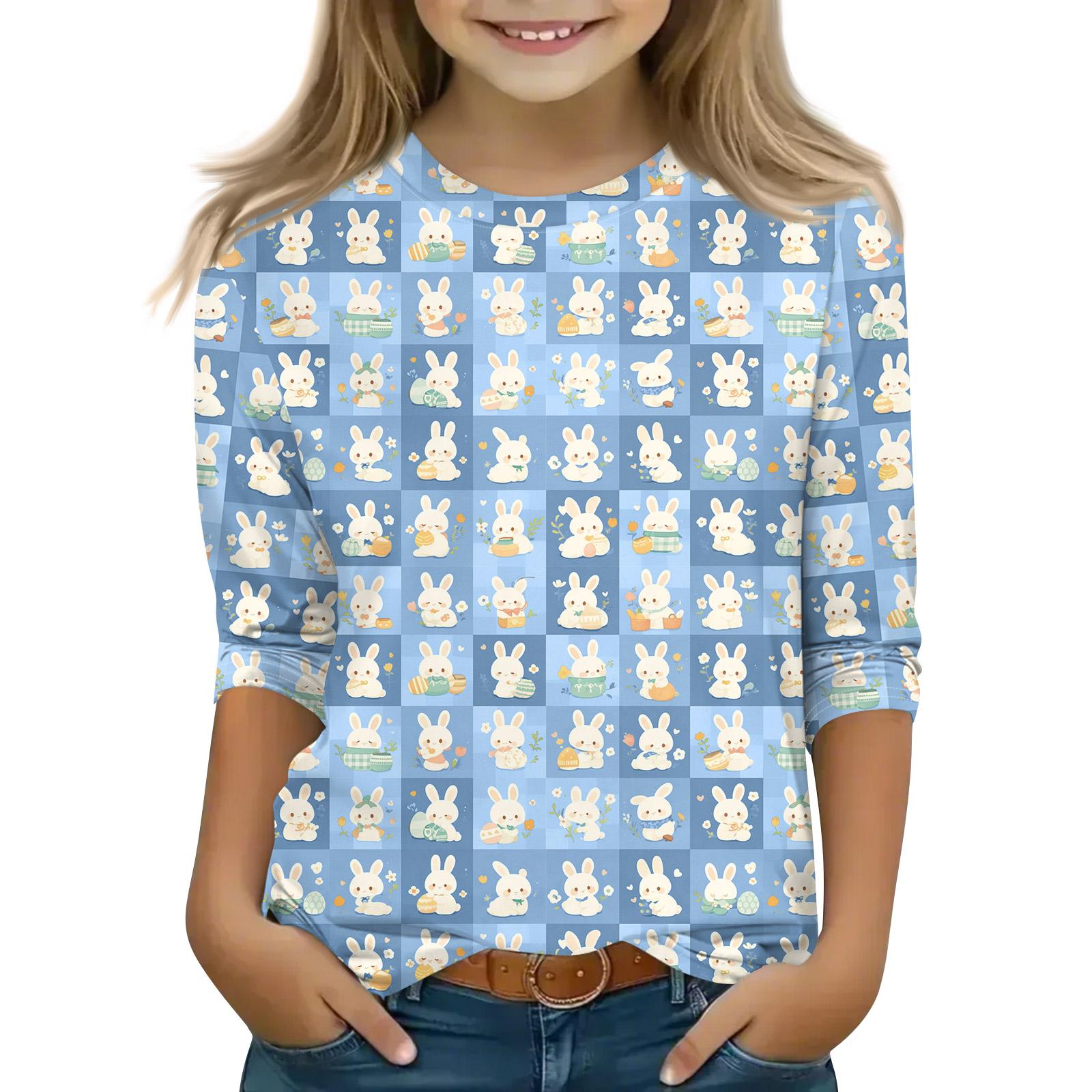 

Print Tops For Youth Girls Round Neck 3/4 Sleeves T-Shirts Trendy Tops Outfit Tees 150