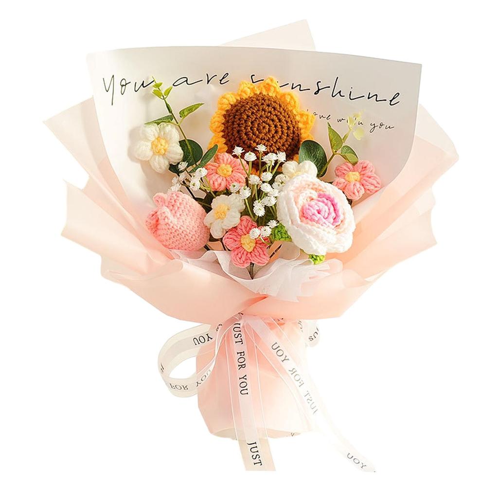 Crochet Flower Bouquet Table Centerpiece Handmade Woven Bouquet for Graduation Gift Living Room Birthday Apartment Hotel