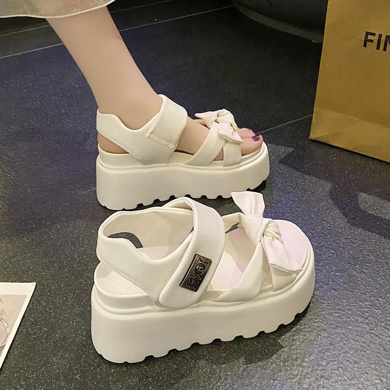 Fashion Women Summer High Platform Sandals 8CM Wedges Leather Chunky Slippers 2025 Outside Ankle Strap Sandals Beach Casual Slides Woman