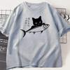 ZX Tee Black Cat T Shirt Women Cat Lover Tshirt Japanese Streetwear Fish T-Shirt Funny Kawaii Cat Owner Tshirt Women Short Sleeve