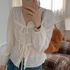 New ArriValS Open Run Women S Dot Sheer Puff blouSe Ribbon V Neck Frill Autumn