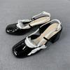 Womens Mary Jane Shoes Black Patent Leather Female Sandals Back Straps with  Bowknot