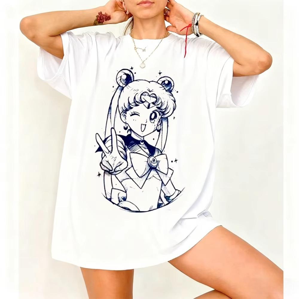 Sailor Moon Retro 90s Anime Graphic T Shirt 2026 Summer Unisexs Clothing Women Tee Streetwear Casual Trend Couple Hip Hop Top