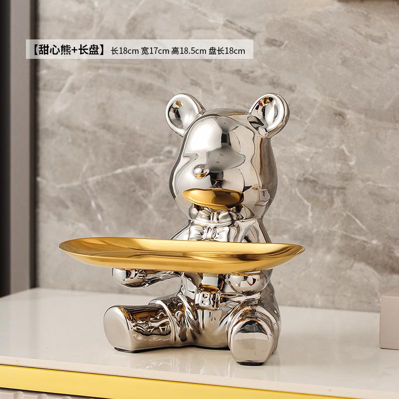 Bär mit Gewehr Schlüsselaufbewahrungsschale Türschuhschrank Eingang Dekoration Sparschwein Keramik Wohnzimmer Leichter Luxus Dekoration