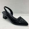Deri Vintage Sivri Burun Kadın Ayakkabı İlkbahar Yaz Parti Dans Slingback Topuk Sandalet Pompaları