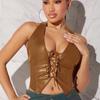 Export Summer Best Selling Sexy Lace-up Backless Pure Color Chest Cover Vest Leather Halterneck Elegant Sexy Tops