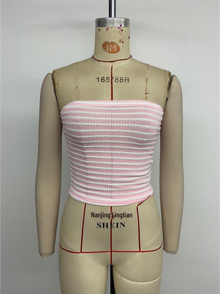 2026 Summer European & American Sexy Bandeau Cropped Striped Tank Top