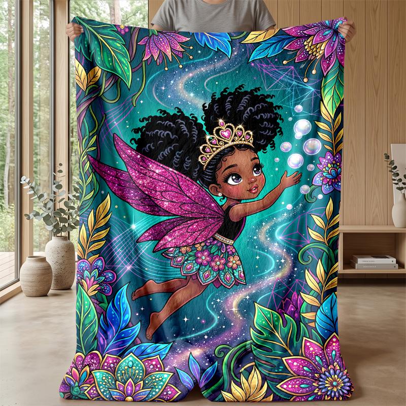 Fairy In a Magical Garden Theme Blanket Lightweight Warm Flannel Blanket Decorative Throw Blanket for Home Decoration
