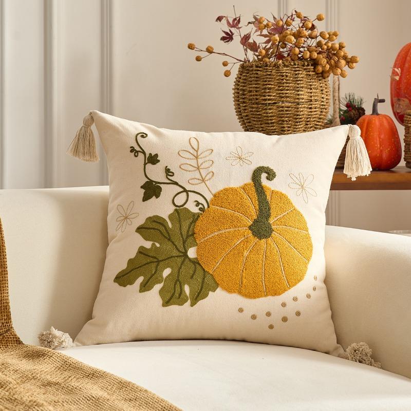 Autumn Themed Pillow Covers Vibrant Pumpkin & Maple Leaf Pillow Covers Cushion Cases for Thanksgiving, Living Room and Garden