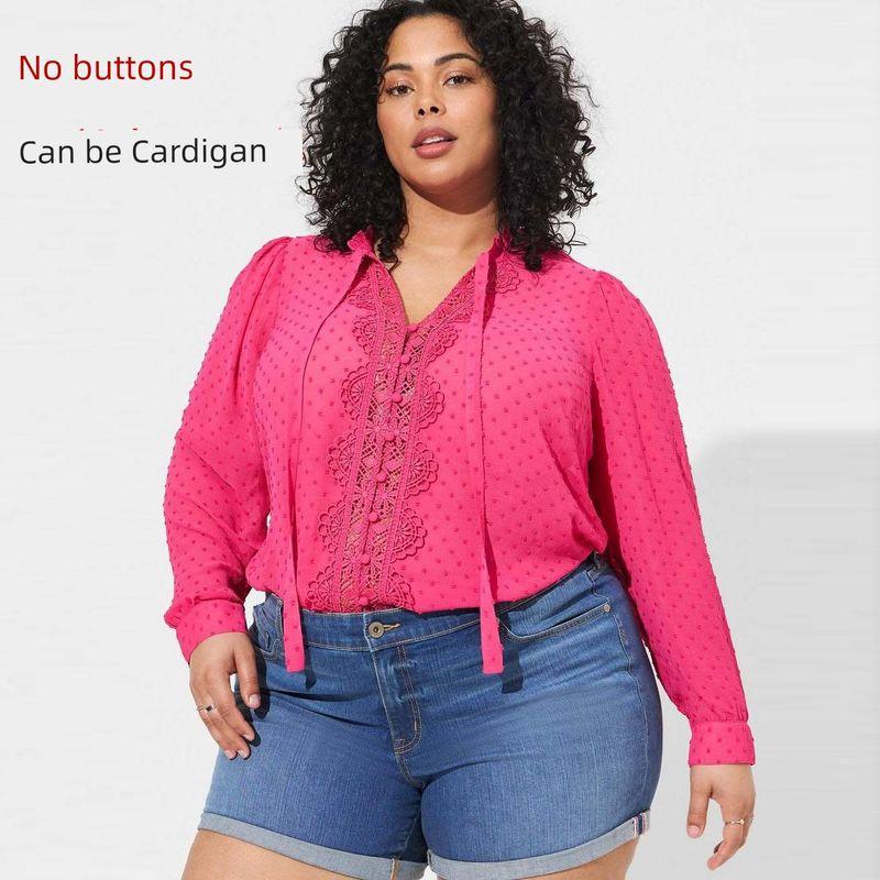 

100.00kg Plus Size Women s Clothing Fat Sister Summer Shirt Sun Protection Shirt Loose Long Sleeves Chic Chiffon Blouse Shirt Tops Rose red-no button 1