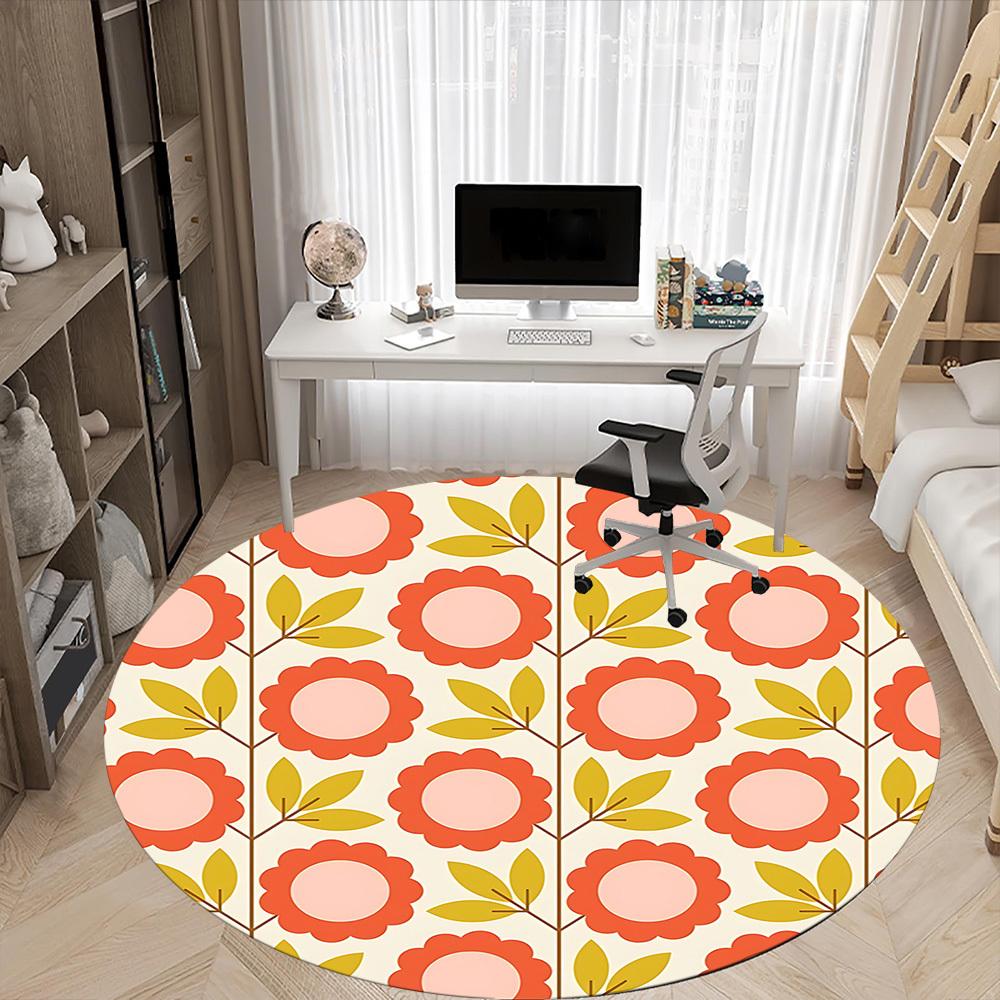 1pc Floral Pattern Office Round Area Rug,  Mat Suitable For Office, Under Office Chairs Bedroom Living Room Home Decor, Room Deco