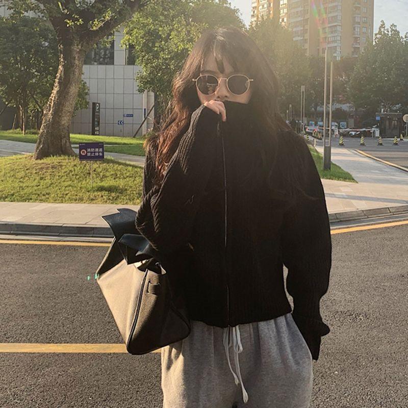 

Женское серое пальто-свитер на молнии с высоким воротом - Вязаный кардиган на осень/зиму 3XL (130-140 jin) серый