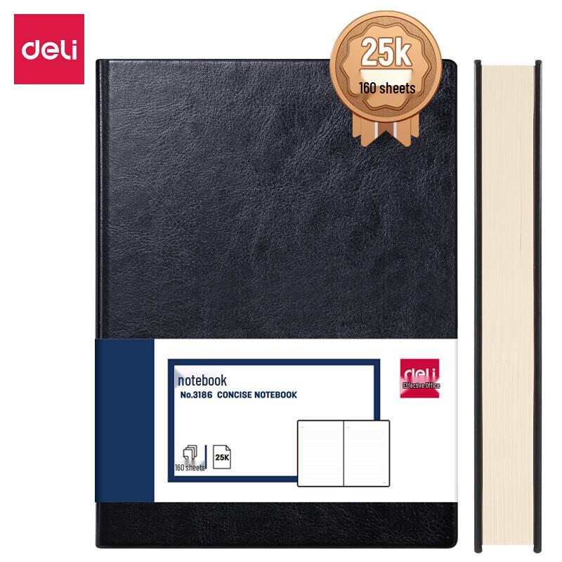 Deli 3186 Black Leatherette Business Notebook (4-Pack)