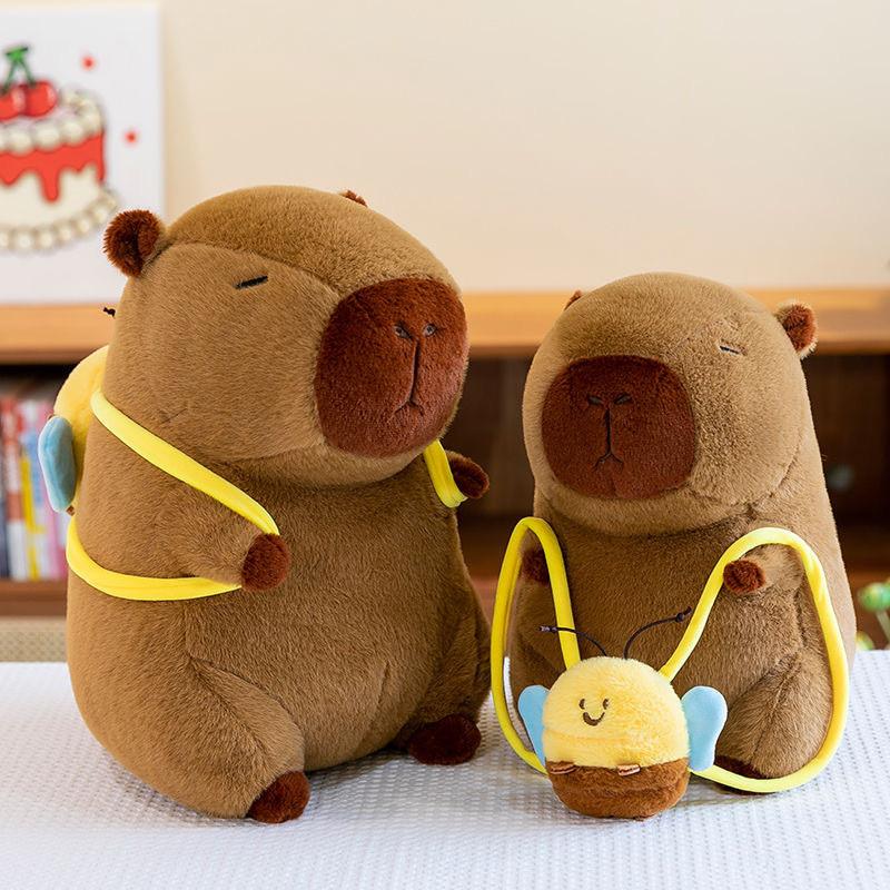 Plush Capybara Animal Toy Cushion With Bee Backpack For Kids Decor Bedroom