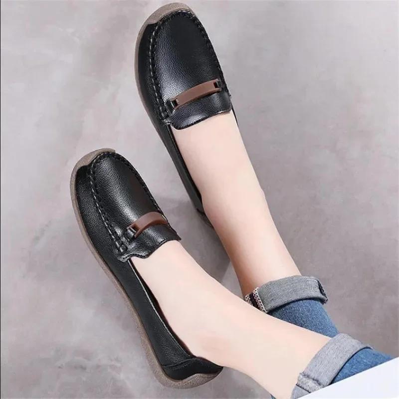 Fashion Women Moccasins Genuine Leather Shoes for Woman Slip On Loaders Ladies Casual Solid Flats Female Leisure Spring Footwear Mujer