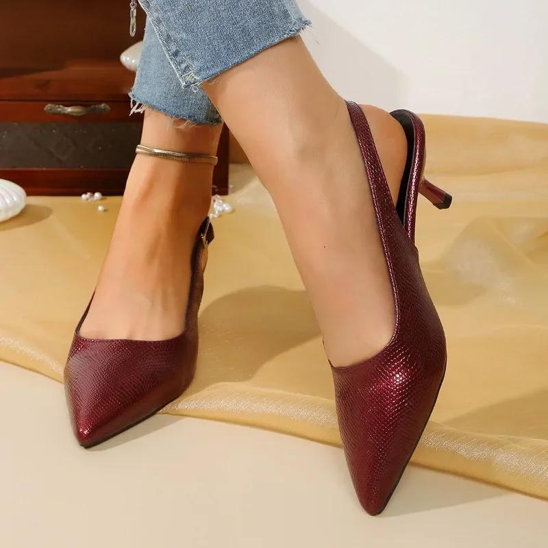 Fashion 2025 Summer New Pointed Stiletto High Heels for Women, Pointed Comfortable Wine Red Temperament Sandals for Women