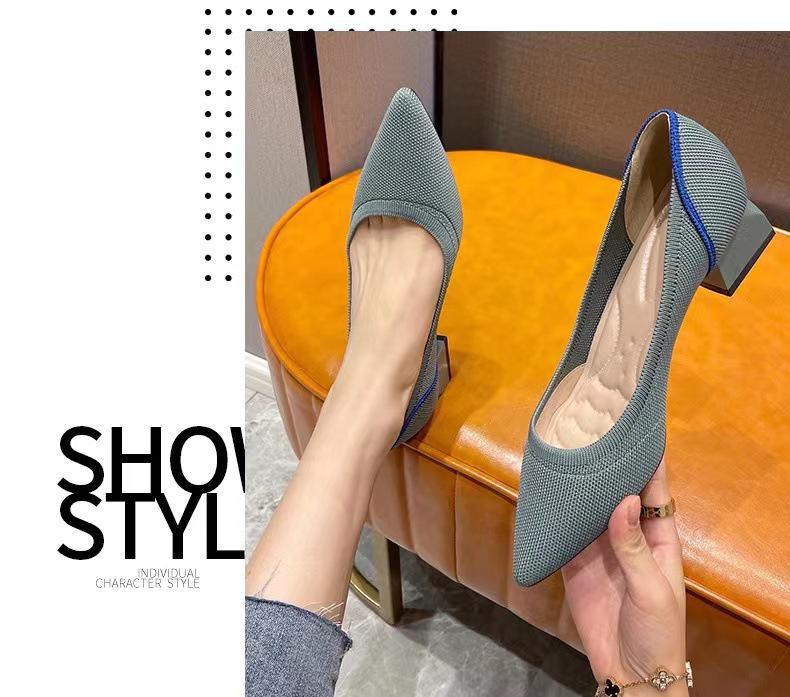 

Женские вязаные туфли Princess 2023 с острым носком и средним каблуком 40 синий