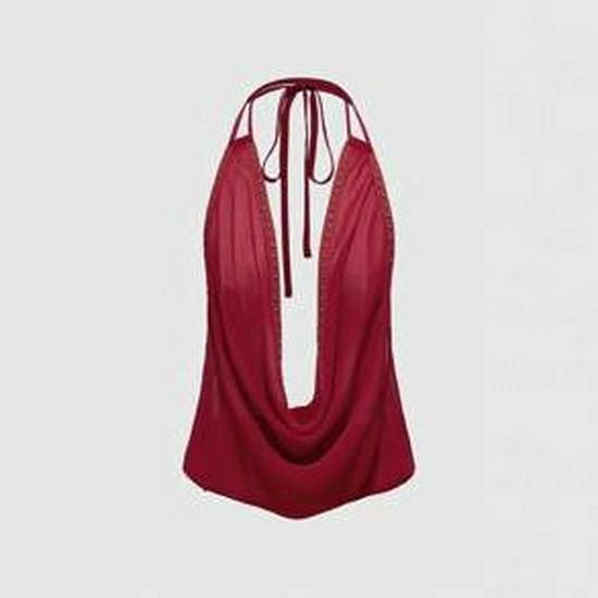 2025 European Retro Backless Rivet Halter Top for Women