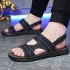 Men Black Leather Sandals Summer Brown Outdoor Hiking Sandals White Wide Head Open Toe Beach Shoes for Father Over Sized